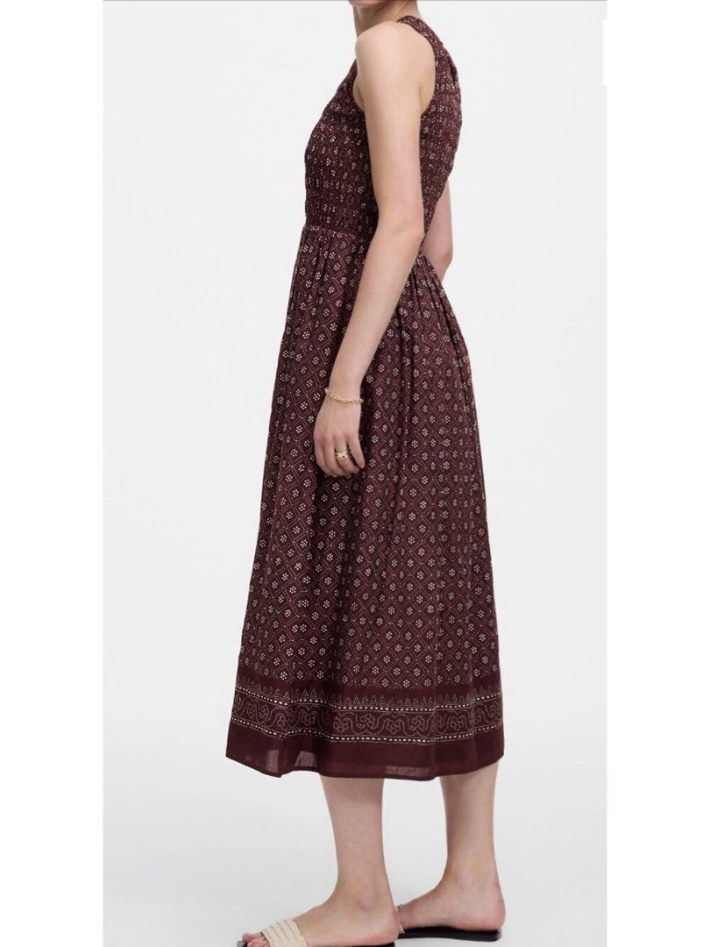 Madewell The Melody Smocked Cotton Midi Dress Daisy Print Large Dusty Plum - Picture 3 of 4